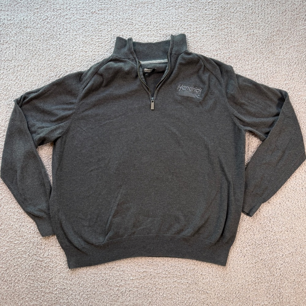 Hendrick Automotive Group Men XL Quarter Zip Sweater Gray Cotton Silk Blend Golf
